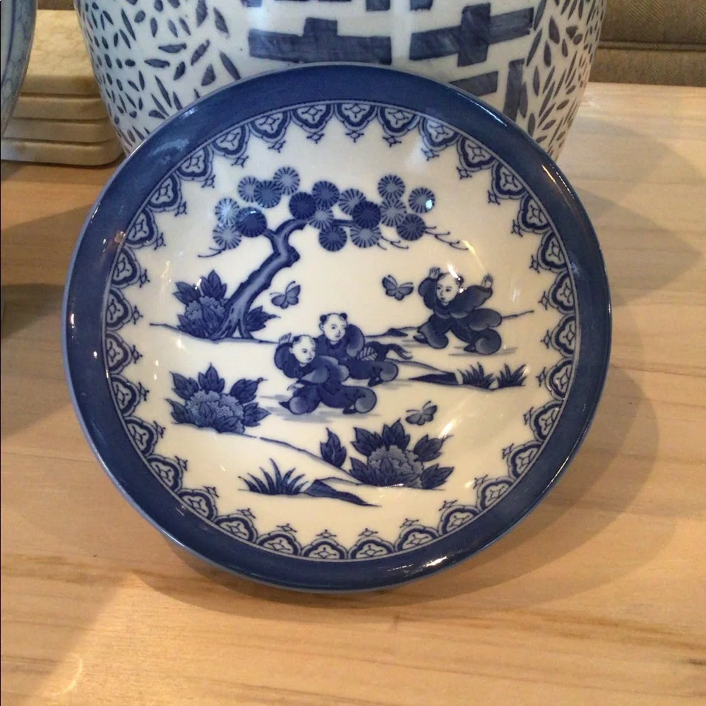 Vintage Chinoiserie Bowl Boys Chasing Butterflies Asian Decor